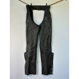 Easyriders Motorcycle Chaps Leather Belted Biker Mens Medium Black Excellent